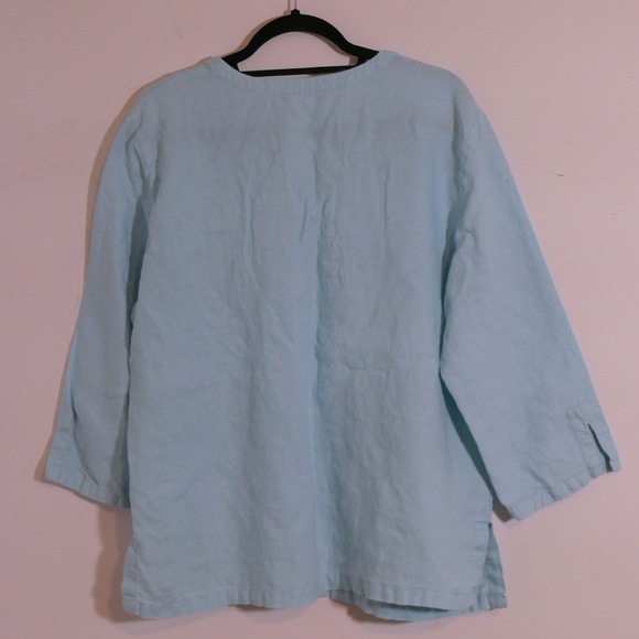 JM Collection Tops - JM Collection Womens Tunic 18 Blue Linen Coastal Grandmother Embroidered Sequin